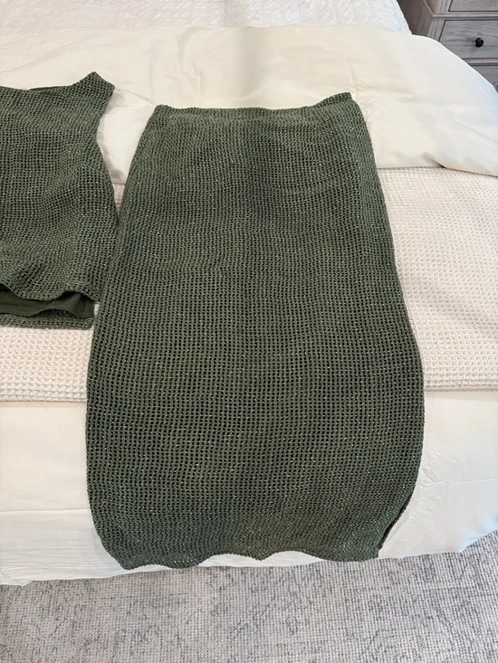 Olive Green Knit Maxi Skirt - Women's Summer Crochet Style - Picture 3 of 3